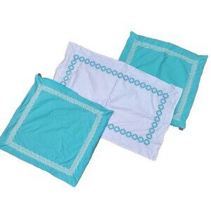 2 Echo Design & 1 Pottery Barn Turquoise White Embroidered Pillow Covers Lot